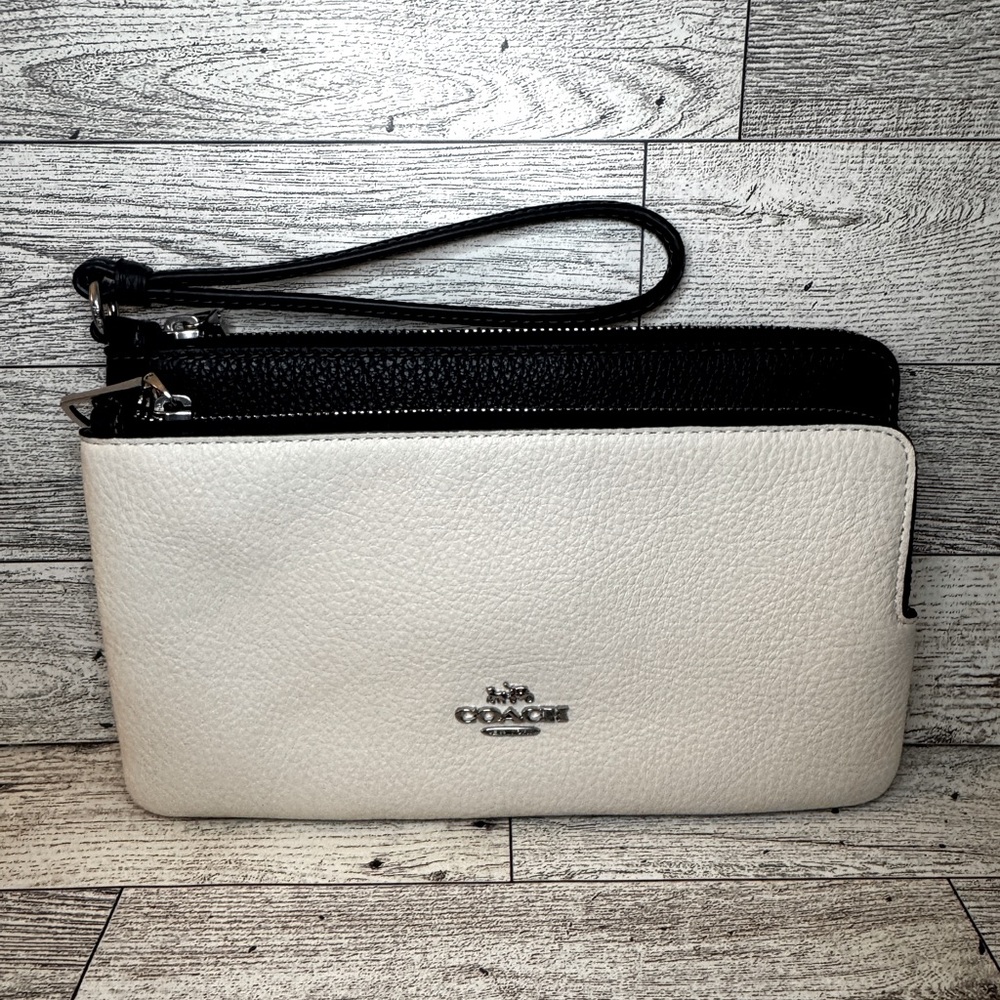 Coach Contrast Double Zip Wallet Chalk/Black/Silver